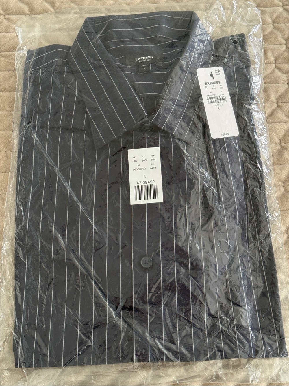 Express Men's Black Pinstripe Dress Shirt Size Large New